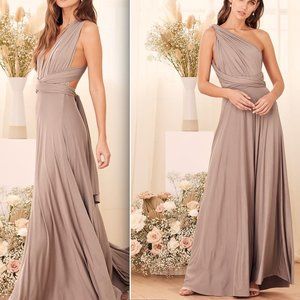 Lulu's Tricks of the Trade Taupe Convertible Maxi Dress